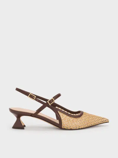 Charles & Keith - Raffia Sculptural-heel Slingback Pumps In Animal Print
