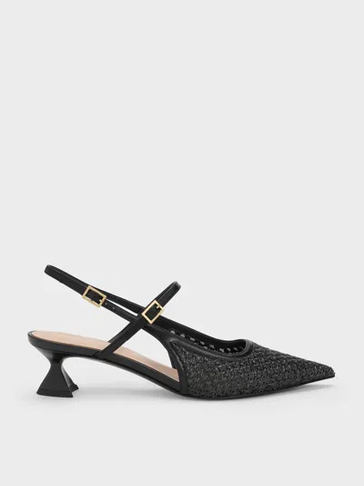 - Raffia Sculptural-heel Slingback Pumps In Black from Charles & Keith