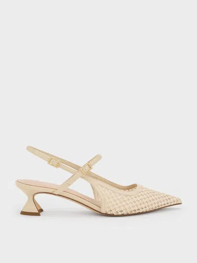 Charles & Keith - Raffia Sculptural-heel Slingback Pumps In Multi