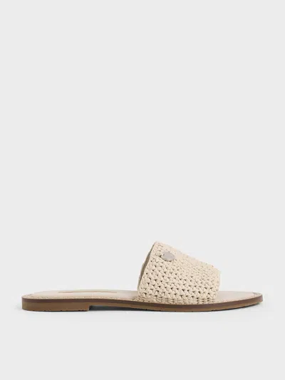 Charles & Keith Raffia Woven Slide Sandals In Beige