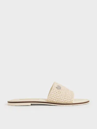 Charles & Keith Raffia Woven Slide Sandals In Chalk