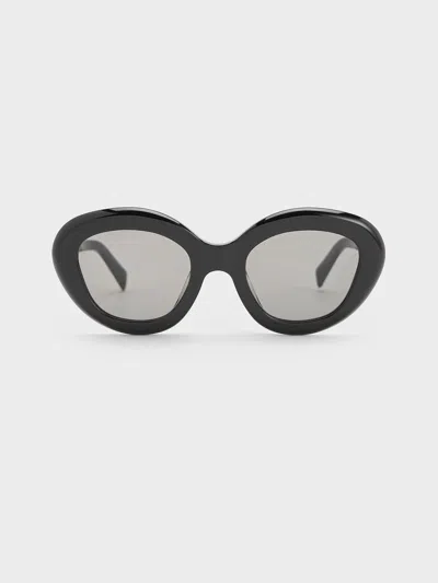 Charles & Keith Recycled Acetate Cateye Sunglasses In Black