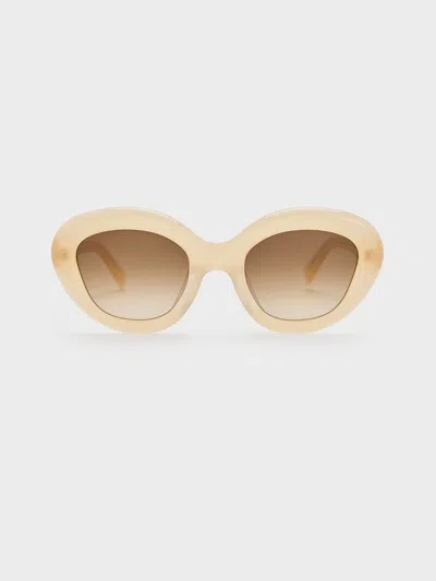 Charles & Keith Recycled Acetate Cateye Sunglasses In Butter