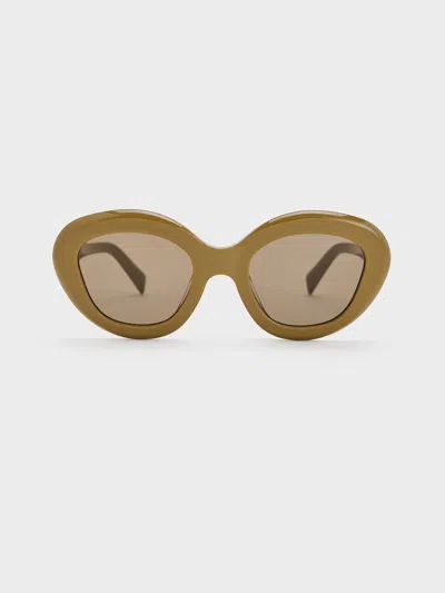 Charles & Keith Recycled Acetate Cateye Sunglasses In Khaki
