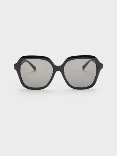 Charles & Keith Recycled Acetate Wide-square Sunglasses In Black