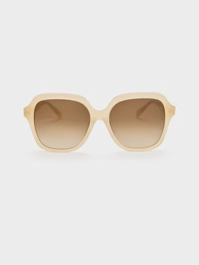 Charles & Keith Recycled Acetate Wide-square Sunglasses In Butter