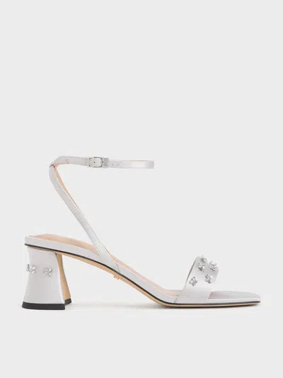 Charles & Keith Recycled Polyester Beaded Heeled Sandals In Silver