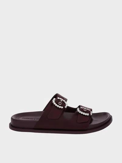 Charles & Keith Recycled Polyester Embellished Buckle Sandals In Burgundy