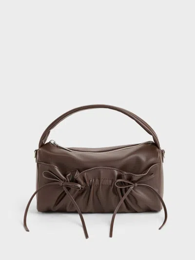 Charles & Keith - Reese Ruched Bow Top Handle Bag In Espresso Brown