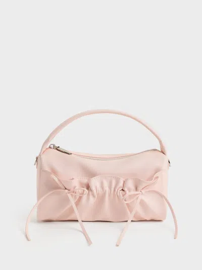 Charles & Keith - Reese Ruched Bow Top Handle Bag In Soft Pink