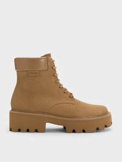 Charles & Keith - Ripley Ridged-sole Ankle Boots In Sand