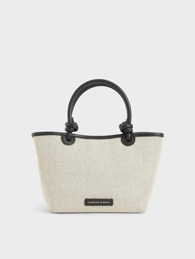 Charles & Keith Sabine Canvas Knotted-handle Tote Bag In White