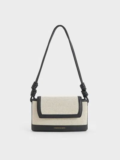 Charles & Keith Sabine Canvas Knotted-strap Bag In Black