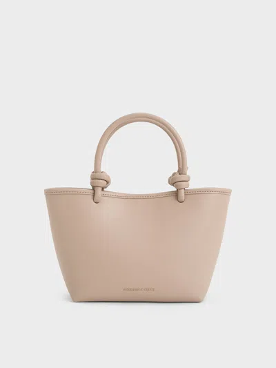 Charles & Keith Sabine Knotted-handle Tote Bag In Taupe