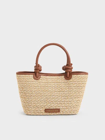 Charles & Keith Sabine Raffia Knotted-handle Tote Bag In Multi