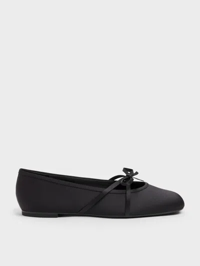 Charles & Keith - Satin Bow Ballet Flats In Black Textured