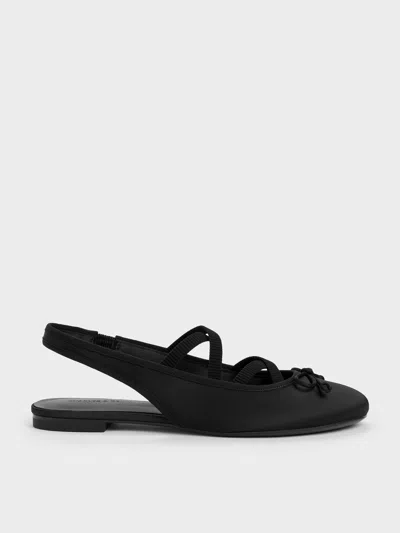 Charles & Keith - Satin Crossover Slingback Ballet Flats In Black