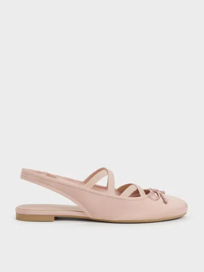 Charles & Keith - Satin Crossover Slingback Ballet Flats In Neutral