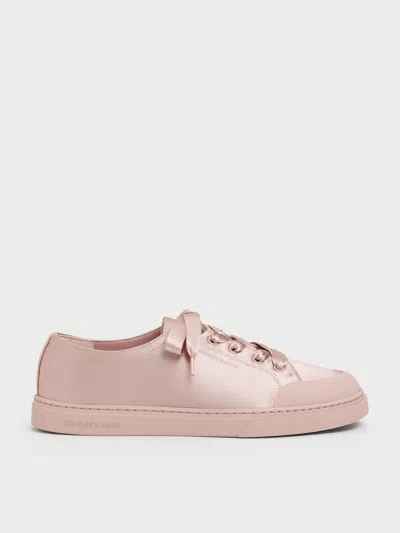 Charles & Keith - Satin Lace-up Sneakers In Pink