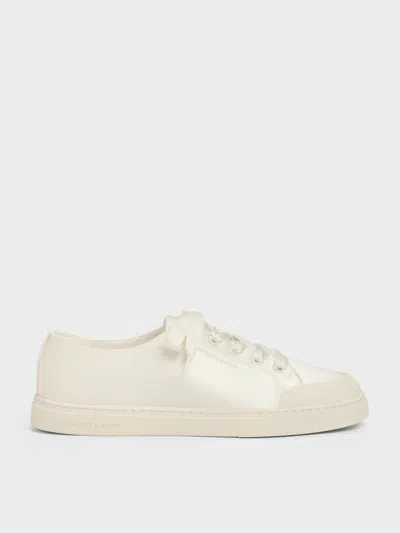Charles & Keith - Satin Lace-up Sneakers In White