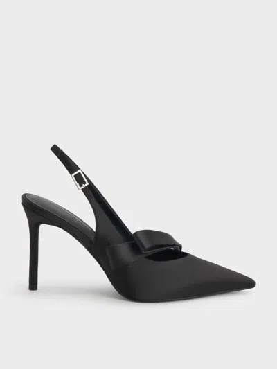 Charles & Keith - Satin Pleated-strap Slingback Pumps In Black