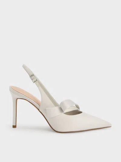 Charles & Keith - Satin Pleated-strap Slingback Pumps In Gray