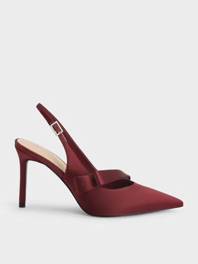 Charles & Keith - Satin Pleated-strap Slingback Pumps In Red