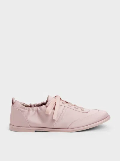 Charles & Keith - Satin Ruched Sneakers In Pink
