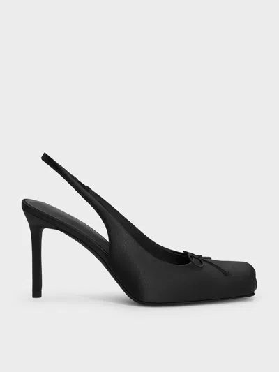 Charles & Keith - Satin Ruched Stiletto Slingback Pumps In Black