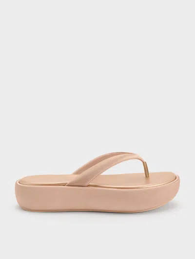 Charles & Keith - Satin Thong Flatform Sandals In Brown