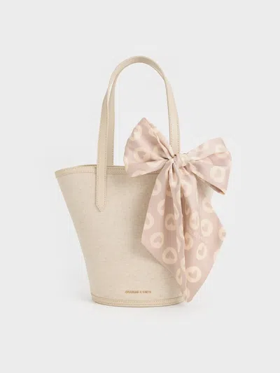 Charles & Keith Sianna Linen Scarf-print Tote Bag In Neutral
