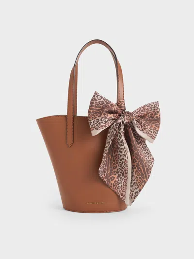 Charles & Keith Sianna Scarf-print Tote Bag In Chocolate
