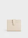 Charles & Keith Snap Button Card Holder In Beige