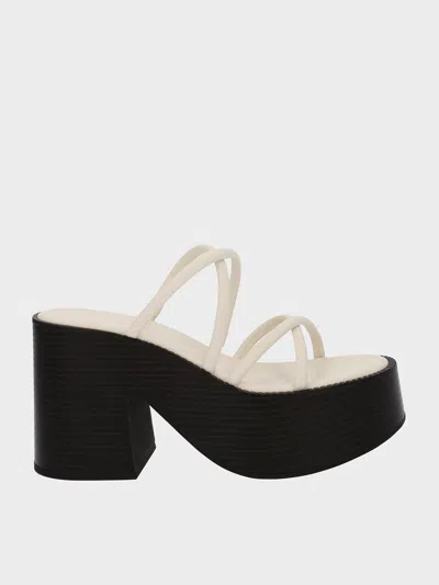 Charles & Keith Strappy Crossover Platform Mules In Cream