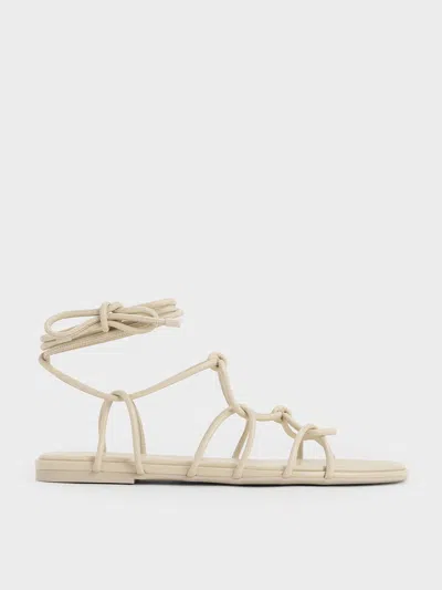 Charles & Keith Strappy Knotted Tie-around Sandals In Beige