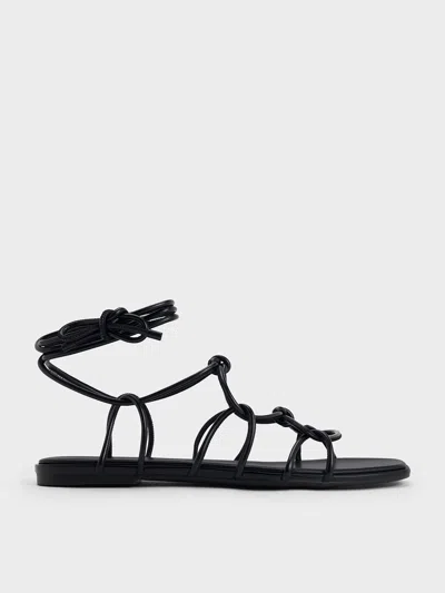 Charles & Keith Strappy Knotted Tie-around Sandals In Black