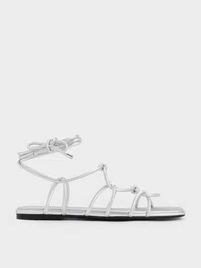 Charles & Keith Strappy Knotted Tie-around Sandals In Silver