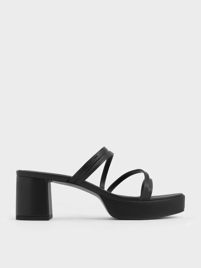 Charles & Keith Strappy Trapeze-heel Mules In Black