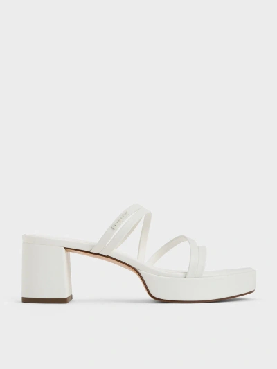Charles & Keith Strappy Trapeze-heel Mules In White