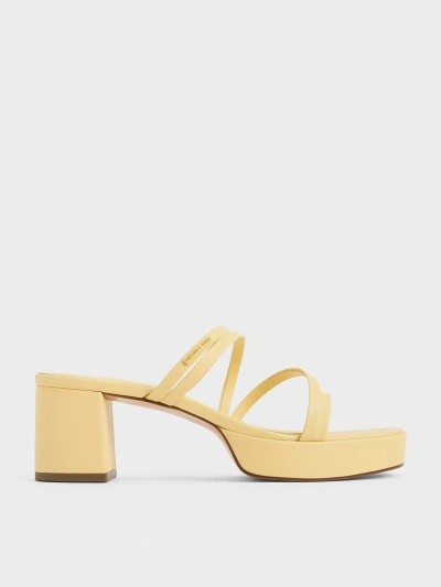 Charles & Keith Strappy Trapeze-heel Mules In Yellow