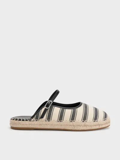 Charles & Keith - Striped Mary Jane Espadrille Mules In Black
