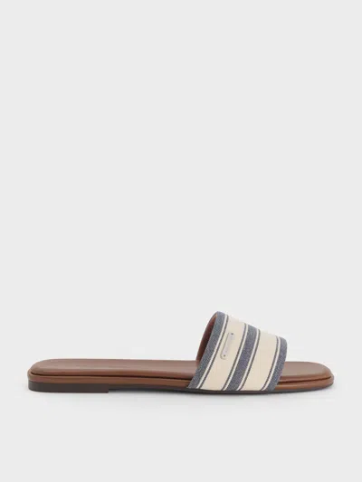 Charles & Keith - Striped Square-toe Slide Sandals In Blue