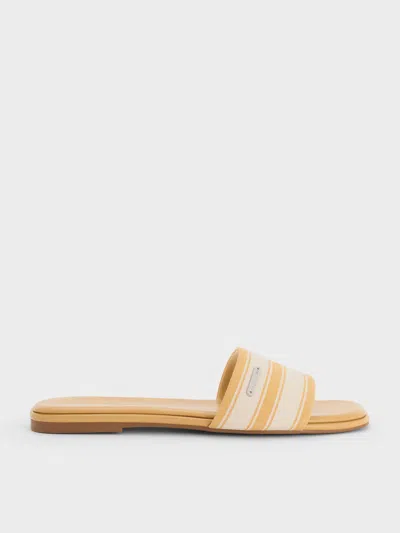 Charles & Keith - Striped Square-toe Slide Sandals In Yellow