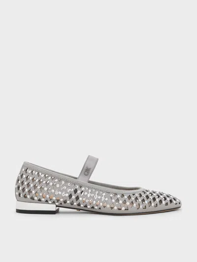 Charles & Keith - Studded Cut-out Ballet Flats In Gray