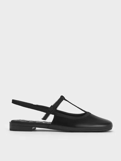 Charles & Keith T-bar Mary Jane Slingback Flats In Black