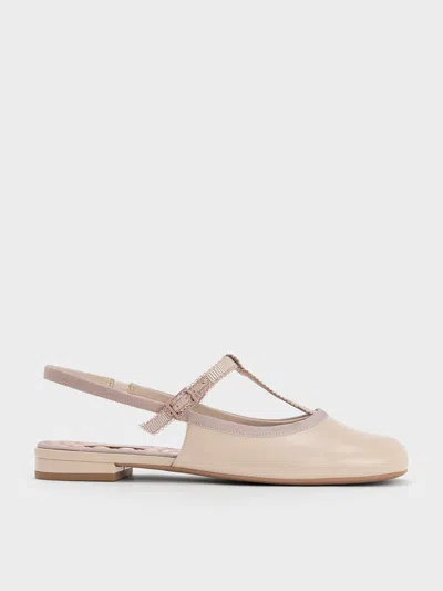 Charles & Keith T-bar Mary Jane Slingback Flats In Nude