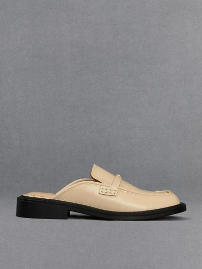 Charles & Keith Tahlia Leather Loafer Mules In Beige