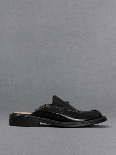 Charles & Keith Tahlia Leather Loafer Mules In Black Box