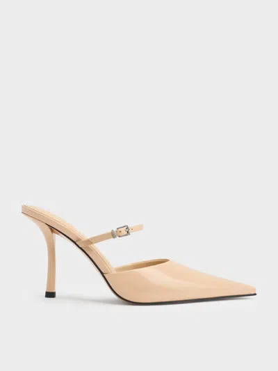Charles & Keith - Tapered Square-toe Heeled Mules In Sand