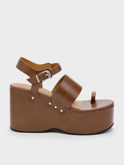 Charles & Keith - Tarian Toe-ring Platform Wedges In Brown